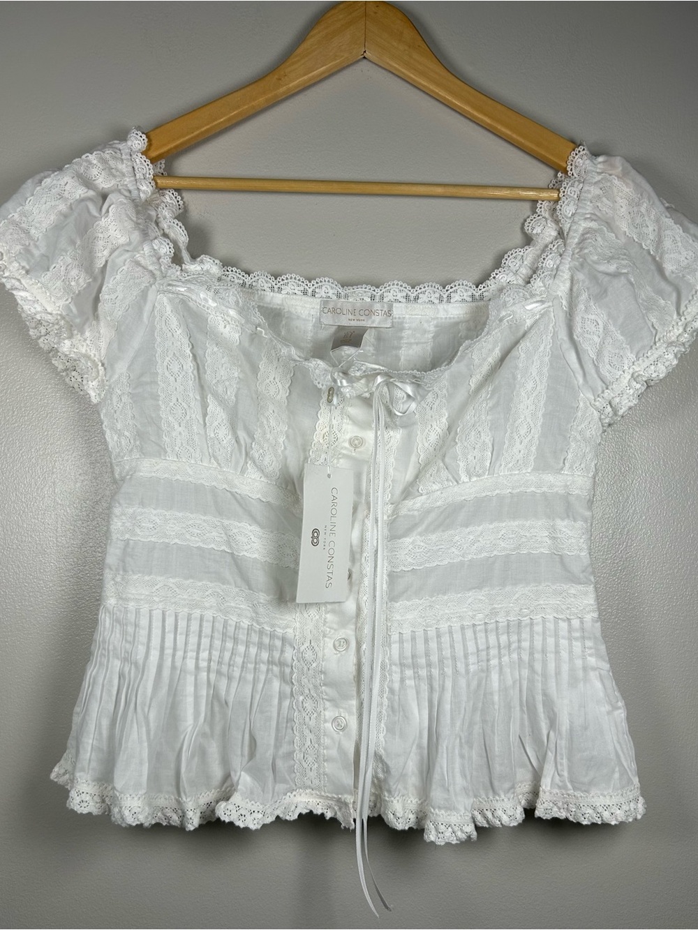 Caroline Constas White Cotton Lace-Trim Corset Peasant Romantic Blouse Peplum - Picture 4 of 10